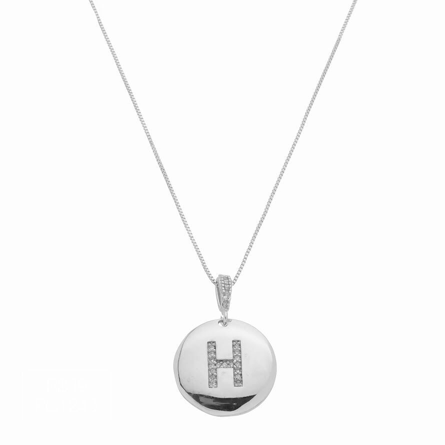 Pingente Letra H Moeda Tássia Cravejado Cristal Prateado